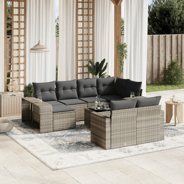 11-delige Loungeset met kussens poly rattan lichtgrijs