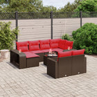 11-piece garden sofa set with cushions, brown poly rattan