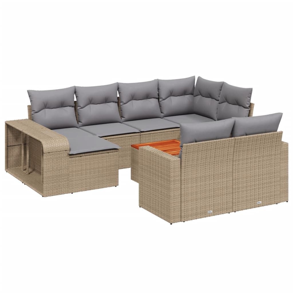 11-Delige Tuinset Met Kussens Poly Rattan Beige