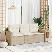 3-piece Lounge Set with cushions poly rattan beige