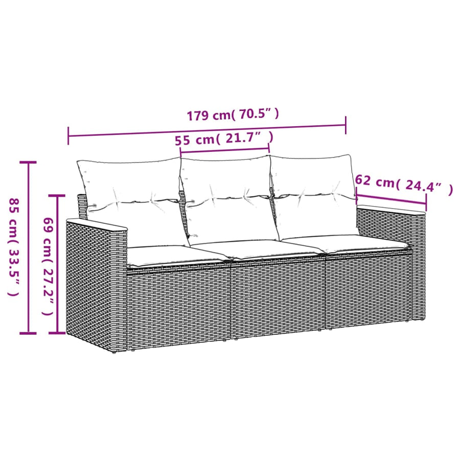 3-Delige Loungeset Met Kussens Poly Rattan Gemengd Beige