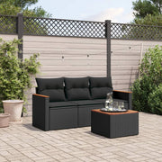 Loungeset 4-delig poly rattan zwart