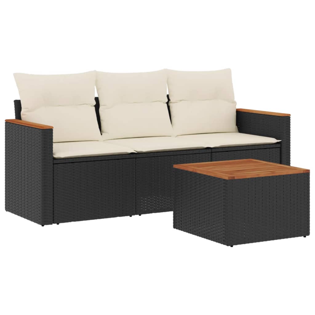 4-Delige Loungeset Met Kussens Poly Rattan Zwart