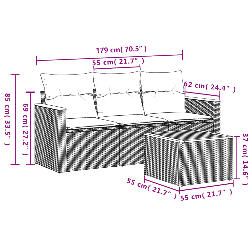 4-Delige Loungeset Met Kussens Poly Rattan Zwart