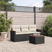Loungeset 4-delig poly rattan zwart