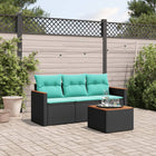 4-piece garden sofa set with cushions, black poly rattan
