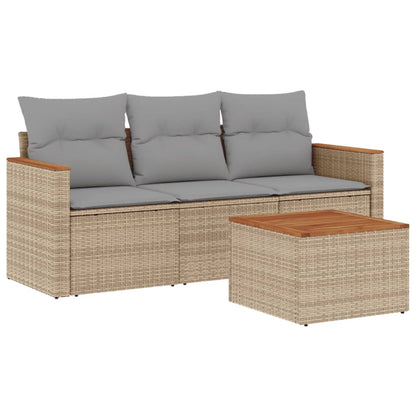 4-Delige Loungeset Met Kussens Poly Rattan Gemengd Beige