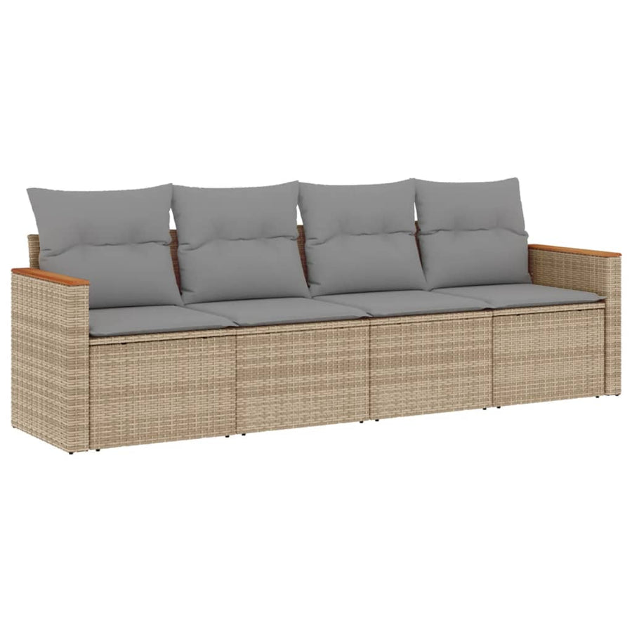 4-Delige Loungeset Met Kussens Poly Rattan Gemengd Beige
