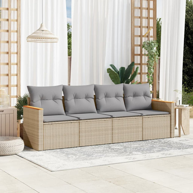 4-Delige Loungeset Met Kussens Poly Rattan Gemengd Beige