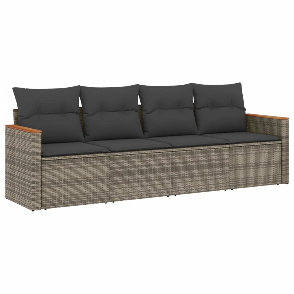 4-Delige Loungeset Met Kussens Poly Rattan Grijs