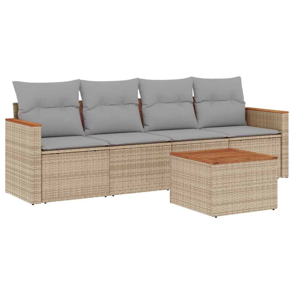 5-Delige Loungeset Met Kussens Poly Rattan Gemengd Beige