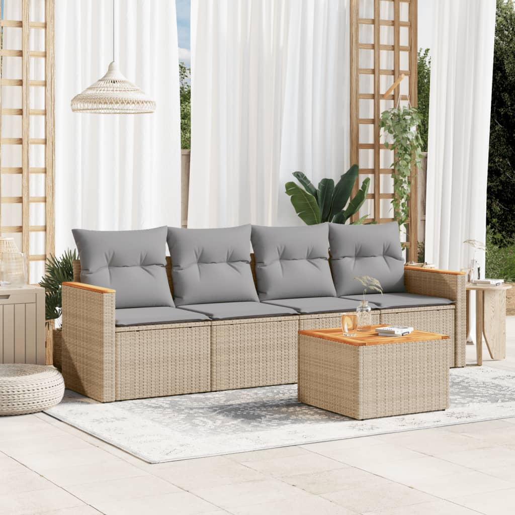 5-Delige Loungeset Met Kussens Poly Rattan Gemengd Beige