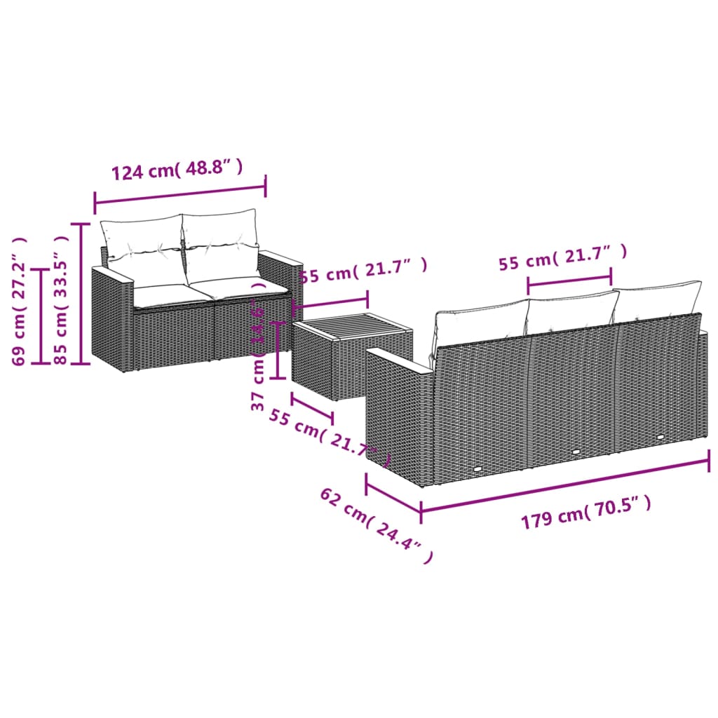 6-Delige Loungeset Met Kussens Poly Rattan Zwart