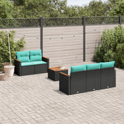 Tuinbankset 6-delig polyrotan zwart met acacia tafel