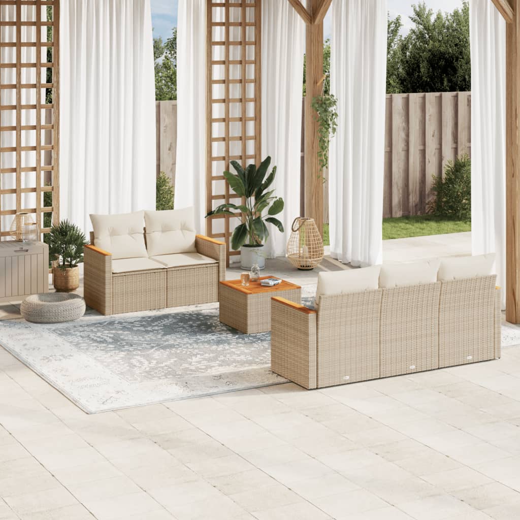 6-Delige Loungeset Met Kussens Poly Rattan Beige