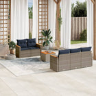 6-piece garden sofa set with cushions, gray poly rattan