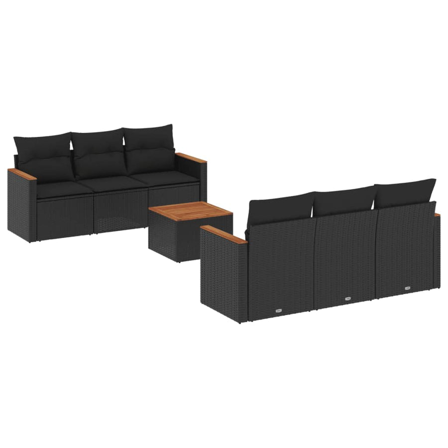 7-Delige Loungeset Met Kussens Poly Rattan Zwart