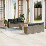 Loungeset 7-delig poly rattan grijs acaciahout