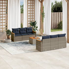 7-piece garden sofa set with cushions, grey poly rattan