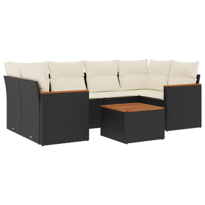 7-Delige Loungeset Met Kussens Poly Rattan Zwart