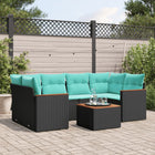 7-piece garden sofa set with cushions in black poly rattan