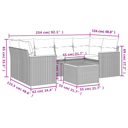 7-delige Loungeset met kussens poly rattan beige