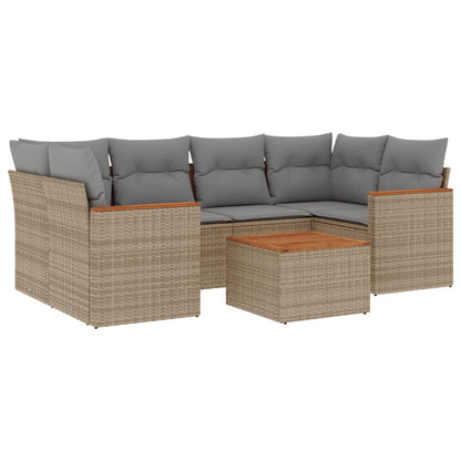 7-Delige Loungeset Met Kussens Poly Rattan Gemengd Beige