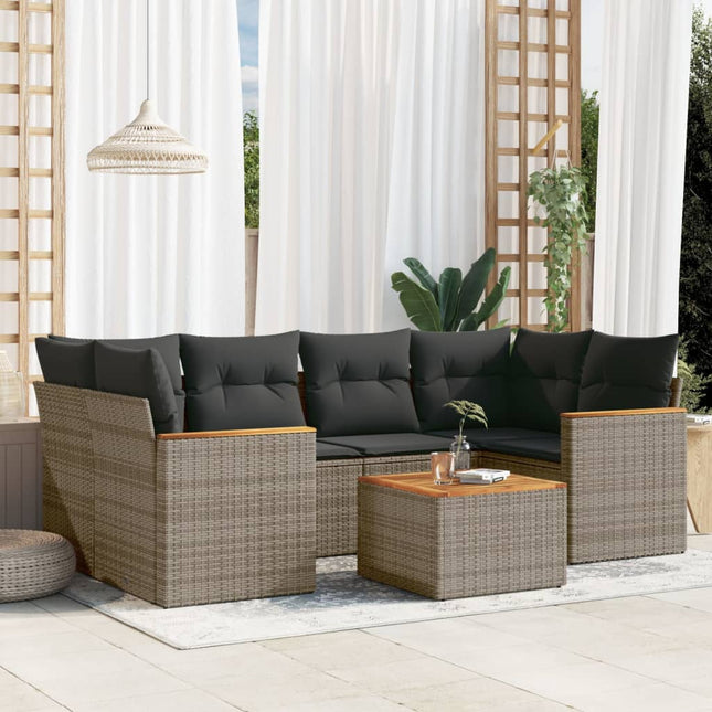 7-Delige Loungeset Met Kussens Poly Rattan Grijs