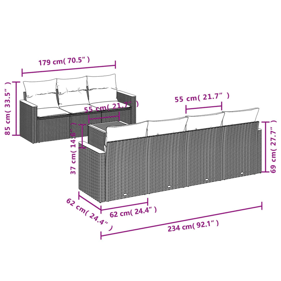 8-Delige Loungeset Met Kussens Poly Rattan Zwart