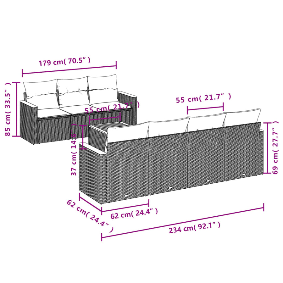 8-Delige Loungeset Met Kussens Poly Rattan Gemengd Beige