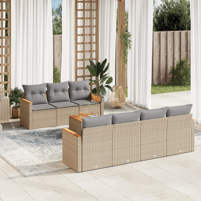 8-Delige Loungeset Met Kussens Poly Rattan Gemengd Beige