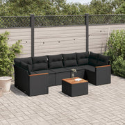 8-piece Lounge Set with Cushions Polyrattan Black