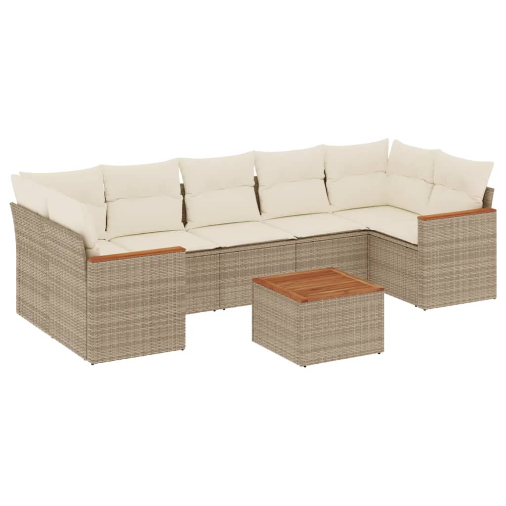 8-Delige Loungeset Met Kussens Poly Rattan Beige