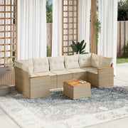 8-piece Lounge Set with Cushions Poly Rattan Beige