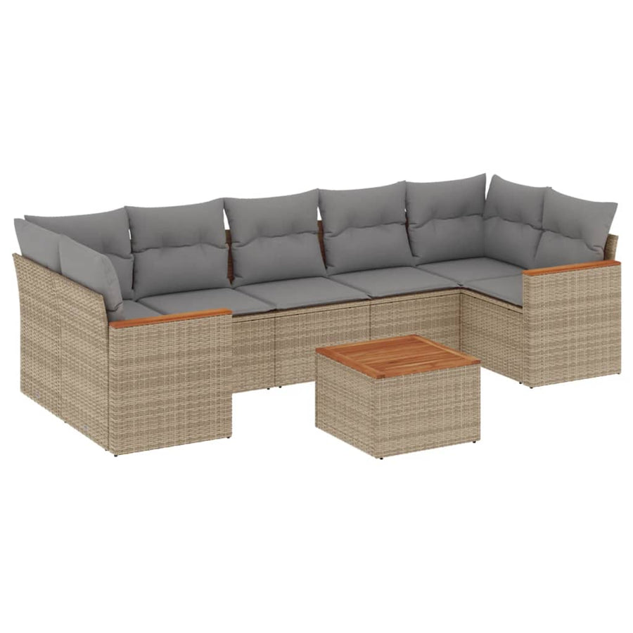 8-Delige Loungeset Met Kussens Poly Rattan Gemengd Beige