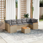 8-piece Lounge Set with cushions poly rattan mixed beige