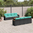 9-piece garden sofa set with cushions in black poly rattan
