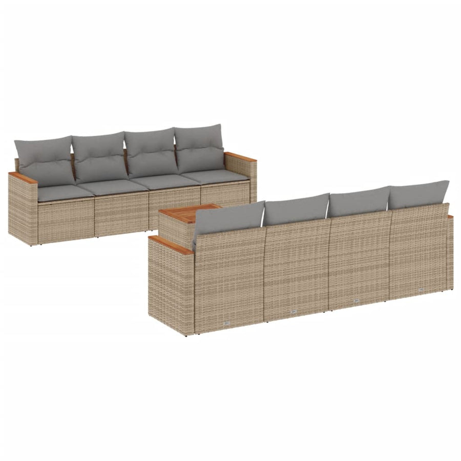9-Delige Loungeset Met Kussens Poly Rattan Gemengd Beige