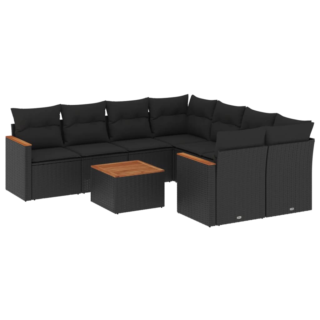 9-Delige Loungeset Met Kussens Poly Rattan Zwart