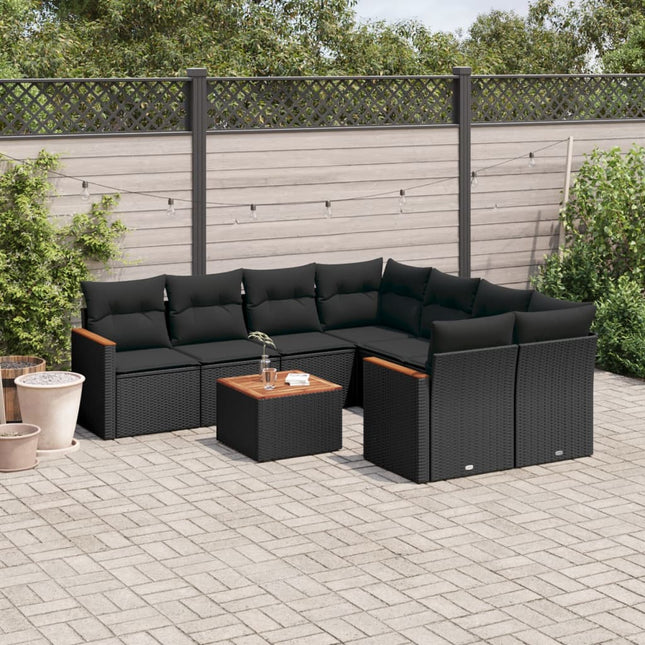 9-Delige Loungeset Met Kussens Poly Rattan Zwart