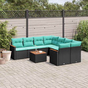 Tuinbankset 9-delig polyrotan zwart met acacia tafel