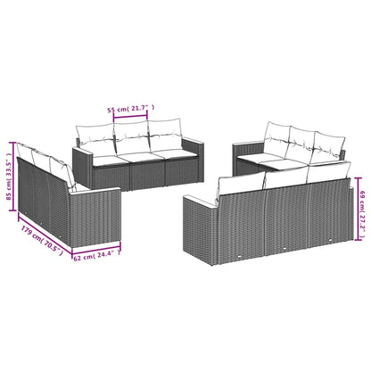 12-Delige Loungeset Met Kussens Poly Rattan Zwart