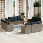 12-piece garden lounge set with cushions, grey poly rattan