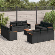 13-piece Lounge Set with Cushions, poly rattan black