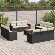 13-piece Lounge Set with Cushions, poly rattan black