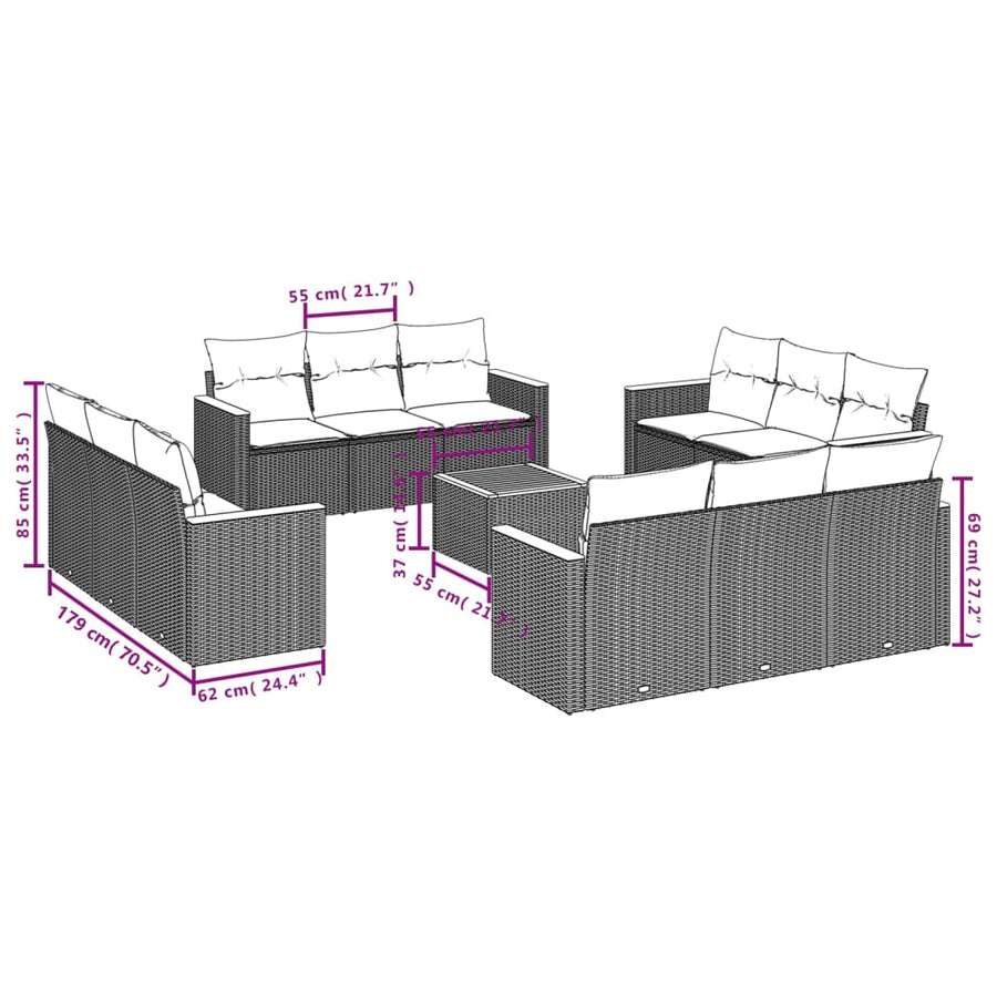 13-Delige Loungeset Met Kussens Poly Rattan Beige