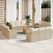 13-piece Lounge Set with cushions poly rattan beige