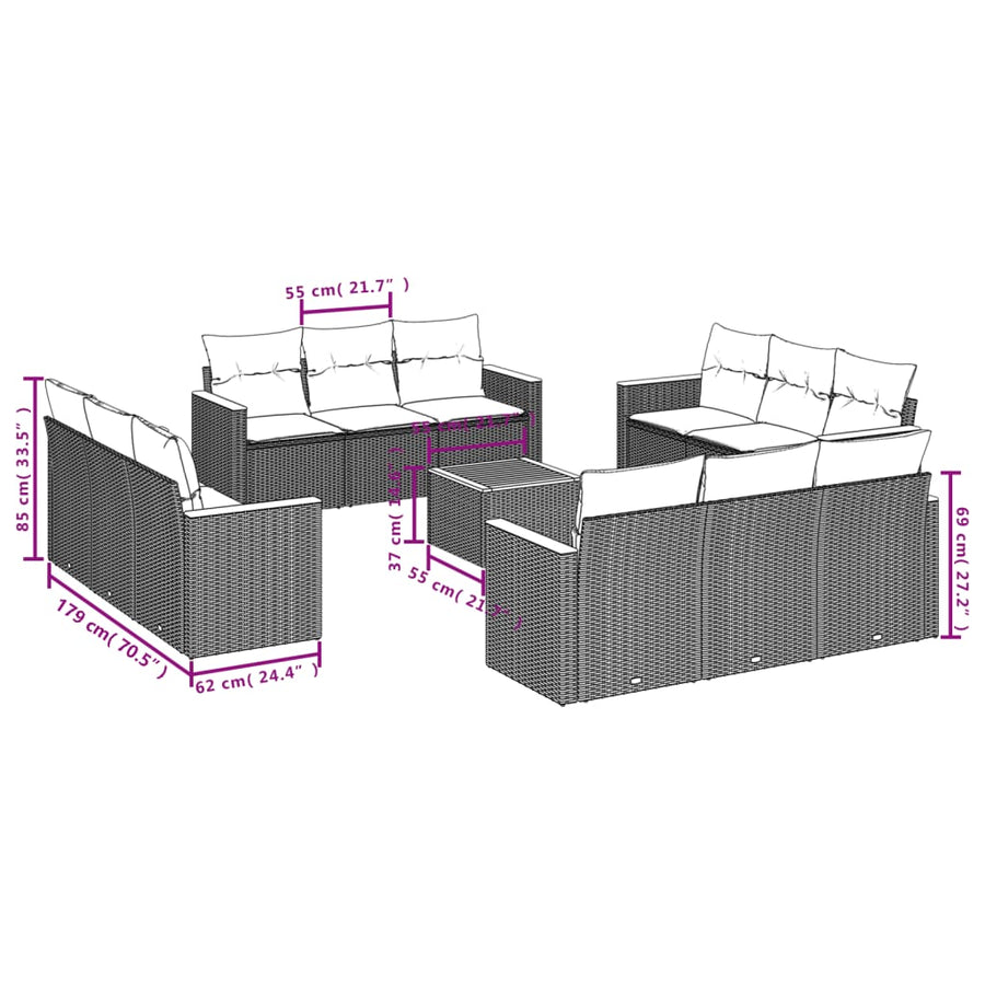 13-Delige Loungeset Met Kussens Poly Rattan Gemengd Beige