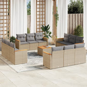 13-piece Lounge Set with Cushions Poly Rattan Mixed Beige