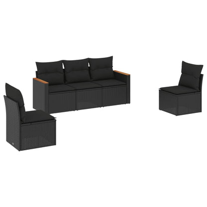 5-Delige Loungeset Met Kussens Poly Rattan Zwart